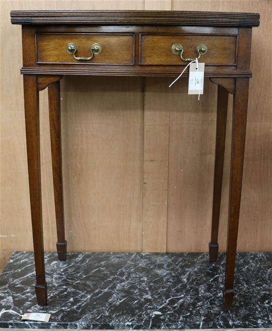 An Edwardian bow fronted folding top card table W.56cm